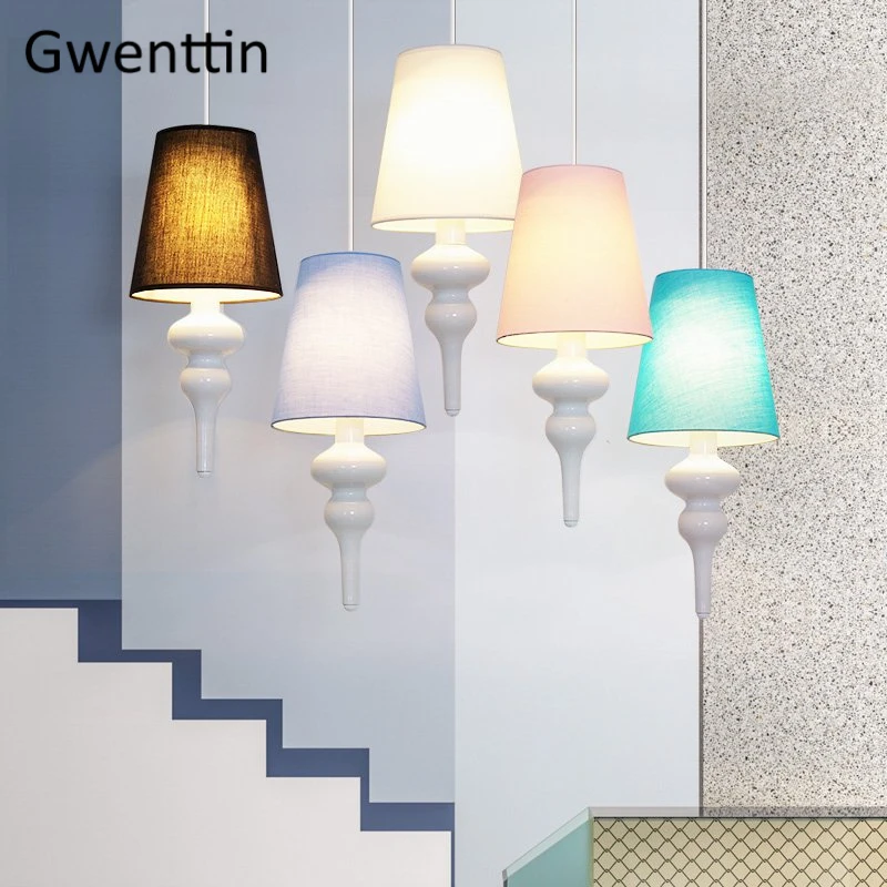 Скандинавский подвесной светильник современный тканевый светодиодный в стиле