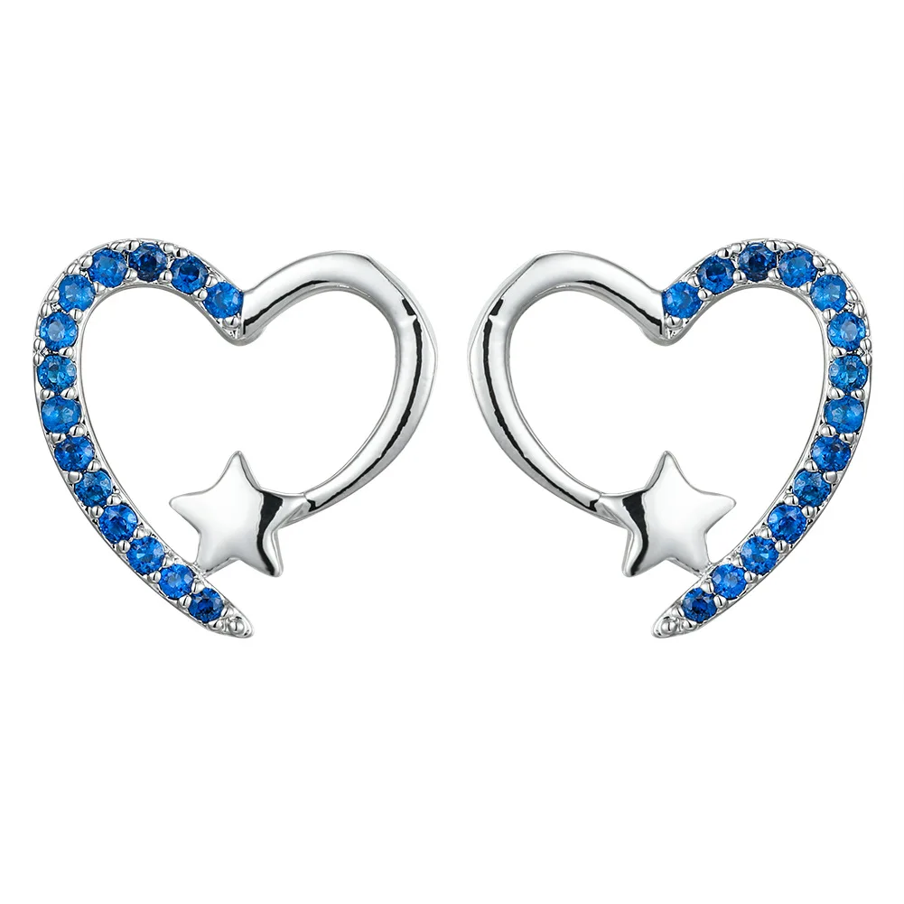 

New Arrival Inlaid Crystal Fine Heart Stud Earrings For Women Small Star Multicolor Earrings Korean Jewelry 2021