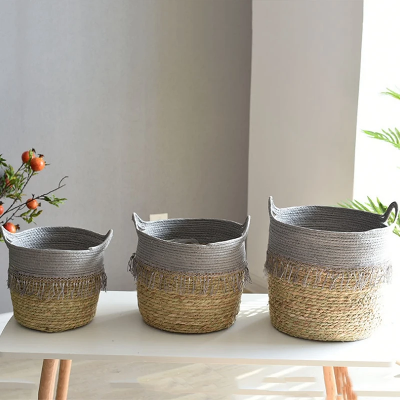 

Foldable Natural Straw Woven Flower Pot Woven Basket Flower Plant Home Decor Garden Storage Accessories