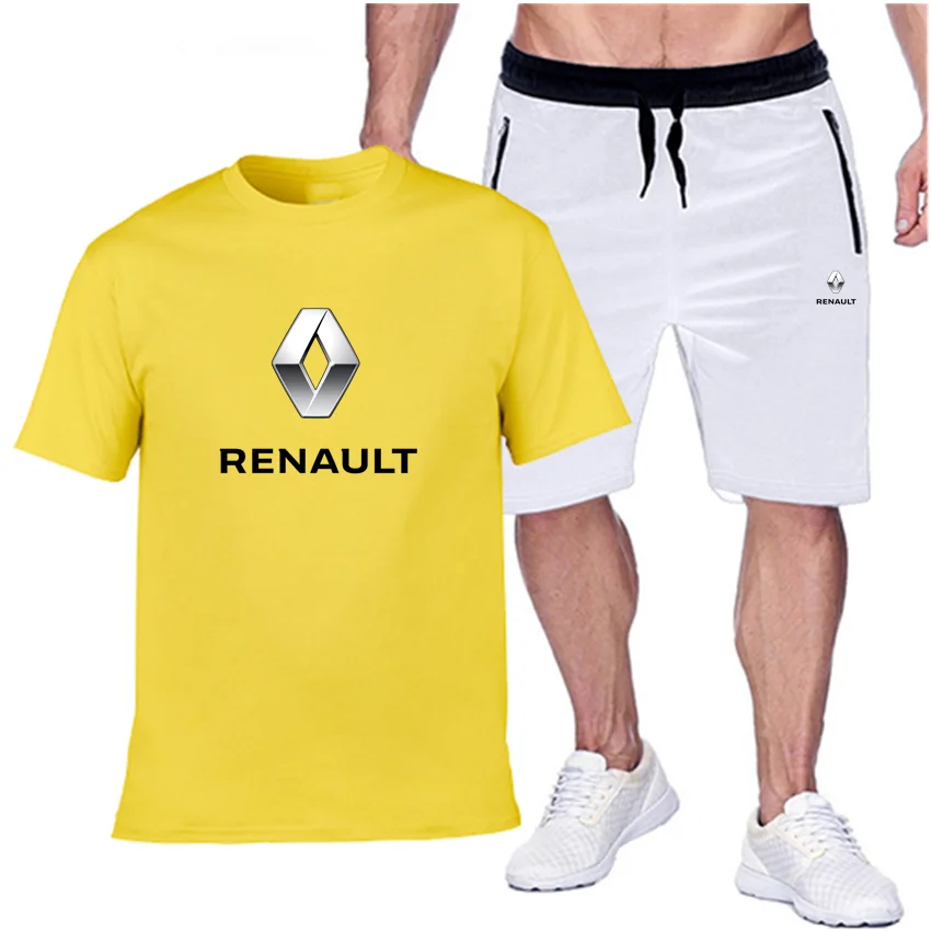 

2021 Summer Renault Car Logo 100% Cotton T-shirt Zipper Shorts Set Men's Jogging Sports Suit Extra Large European Size S-XXL