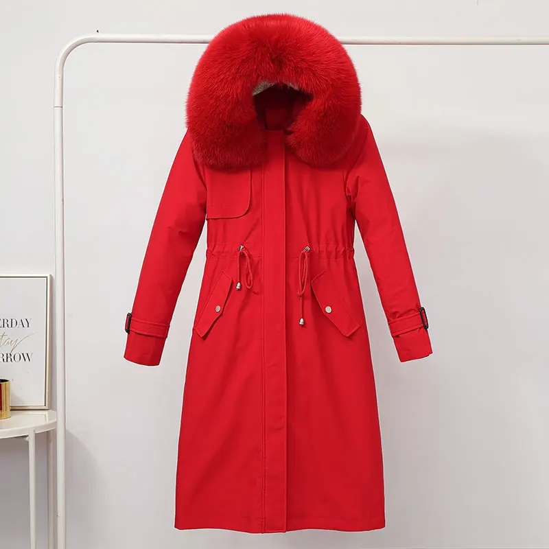 Fashion Cotton Liner Parker Parkas 2020 New Winter Jacket Women Long Hooded Parka Adjustable Waist Warm Fur Collar Coat