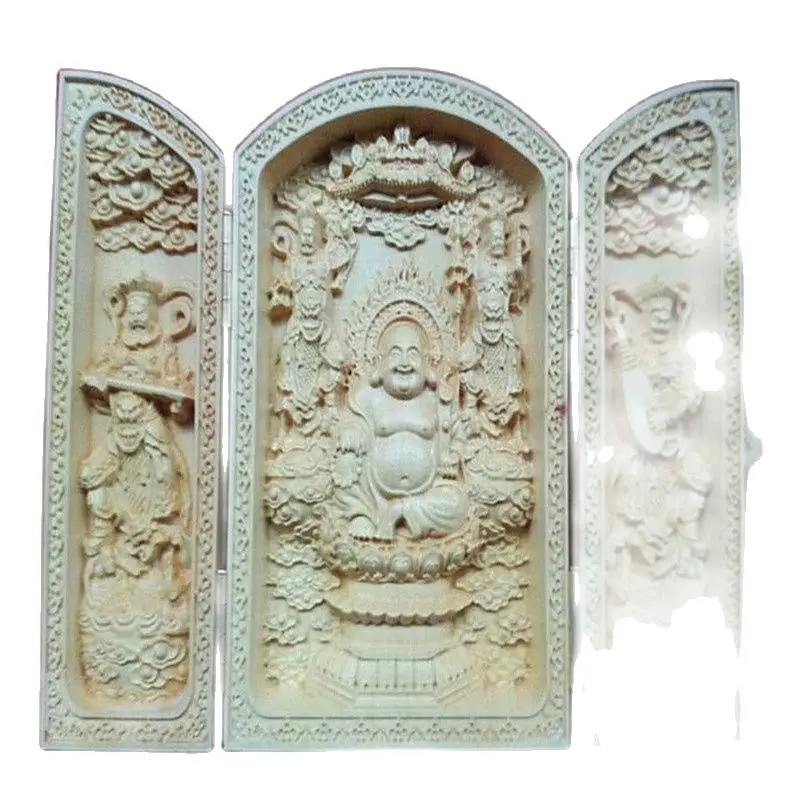 Украшенная Boxwood резная Floding Box Статуэтка Майтрейя Будды | Дом и сад