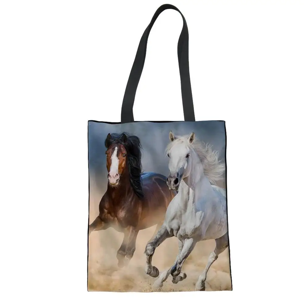 Экологически чистая холщовая складная сумка для покупок MOZOEYU Horse повседневная
