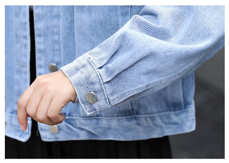 

Beading Denim Jacket For Women Spring New Style Korean Embroidery Flower Long Sleeved Turn-Down Collar Plus Size Coats