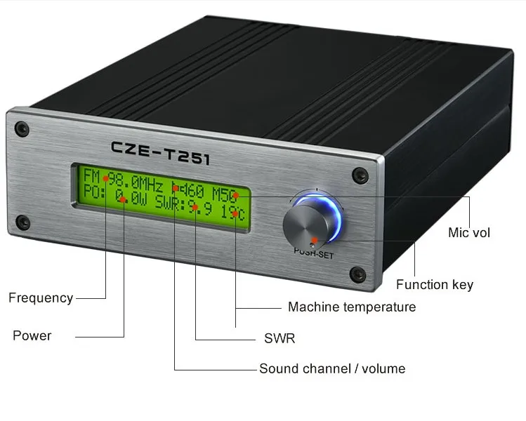 CZE T251 25w 87 108MHz Регулируемый стерео моно вещание беспроводной fm передатчик|Теле- и