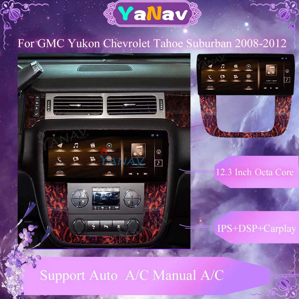 

Автомобильный радиоприемник 12,3 дюймов Android для GMC Yukon Chevrolet Tahoe Suburban 2008-2012, головное устройство, GPS-навигация, мультимедийный плеер Carplay