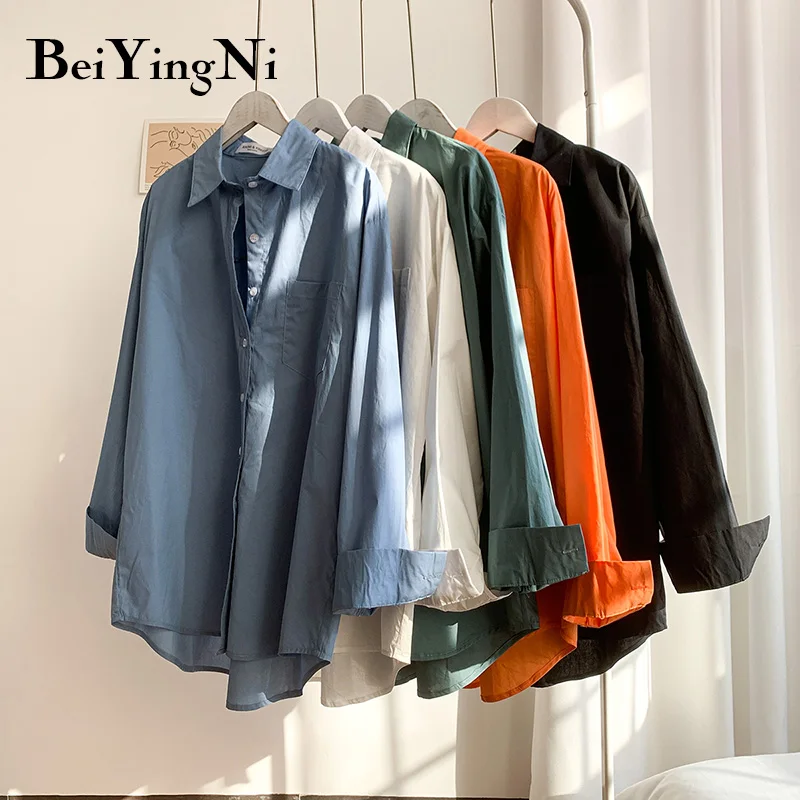 

Beiyingni свободные рубашки женские Harajuku карманов Винтаж для отдыха в Корейском стиле; Свободные Хай-стрит Блузы BF Blusas женские топы белого цвета
