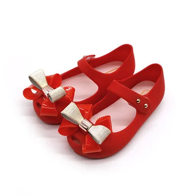 black Mini Melissa/ стиль; обувь для маленьких девочек; Рождественская обувь; подарок; Летние босоножки из ПВХ с бантом для девочек; три цвета - Цвет: black