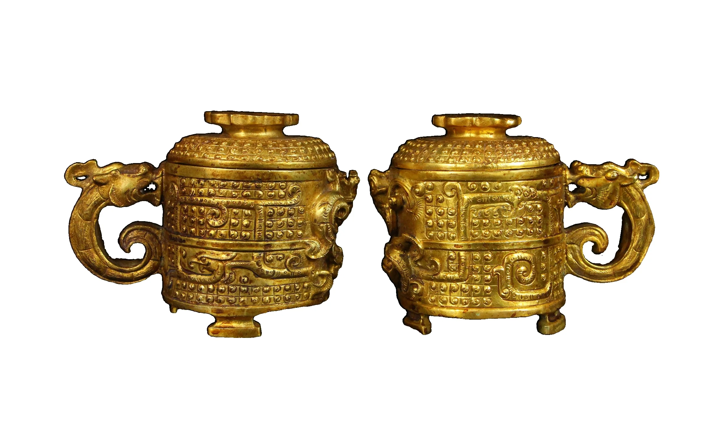 

LaoJunLu пара позолоченных бронзовых чашек из династии Тан, ручная работа, тонкая резьба, толстые и натуральные