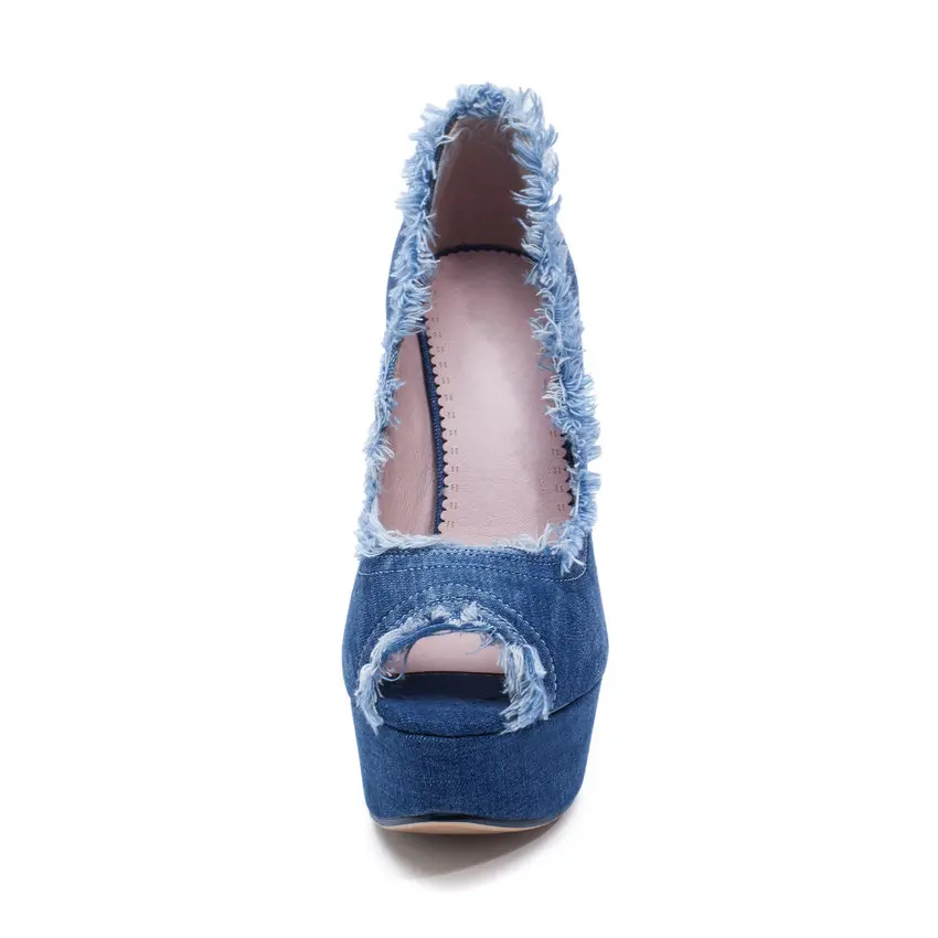 QUTAA/женские туфли лодочки 2020 г. Модные из джинсовой ткани с бахромой на очень