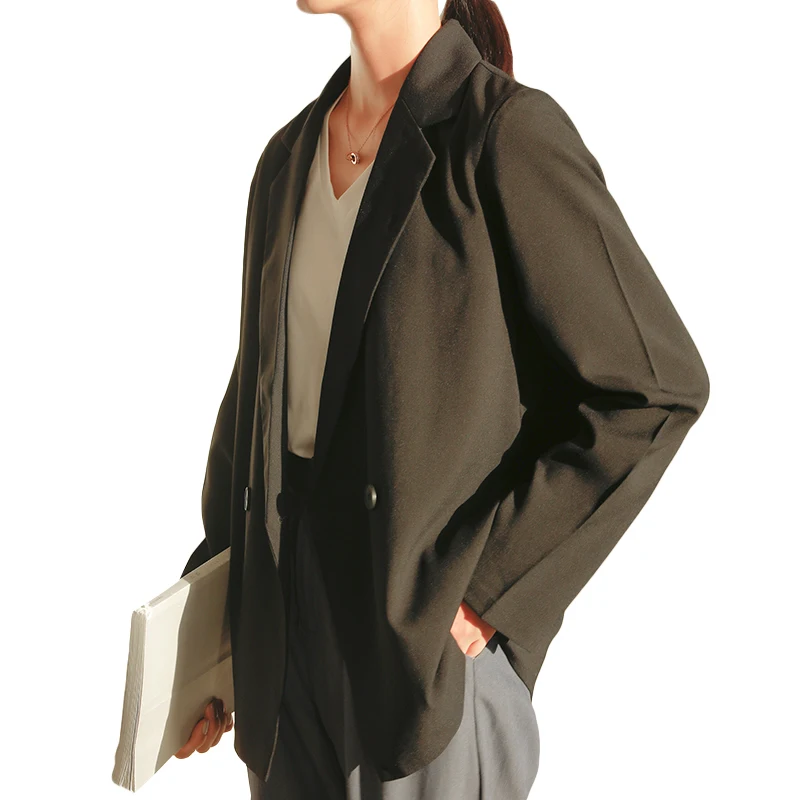 

2021 Autumn Winter Work Style Loose Outwear Coat Solid Women Suit Jacket Double-breasted Full Sleeve Female Jacket blazer tops