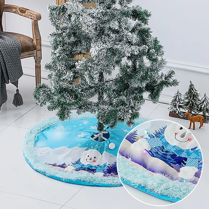 

108 см Синяя светодиодная светящаяся юбка на рождественскую елку, Санта-Клаус, снеговик с подсветкой, юбка на елку, фартук для украшения новог...