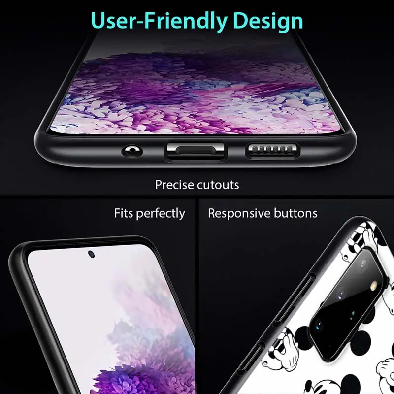 

Mickey black and white for Samsung S20 FE Ultra Plus A91 A81 A71 A51 A41 A31 A21S A72 A52 A42 A02S Soft Black Phone Case