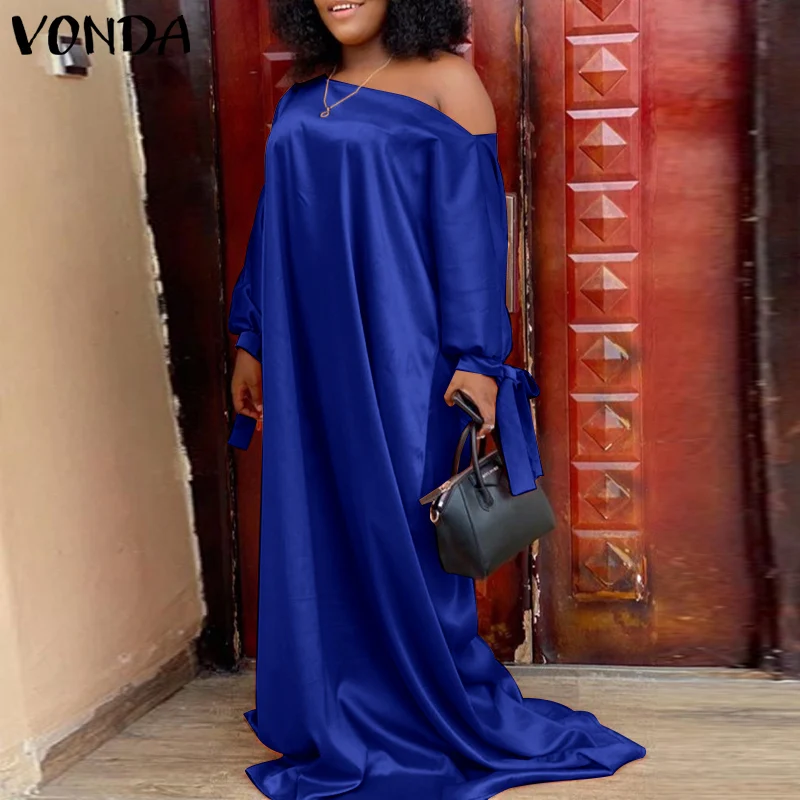 

Autumn Long Sleeve One Shoulder Dress 2022 VONDA Women Party Holiday Maxi Dresses Ball Gown Vestidos Fall Sundress Oversized