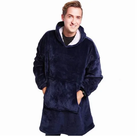 

Warm Thick TV Pocket Hooded Blanket Winter Sofa Weighted Blankets Flannel Coral Fleece Unisex Giant Pocket For Beds Travel Home