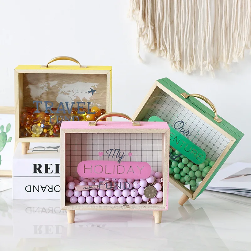 Ins Creative Wooden Art Piggy Bank Bedroom Desktop Decoration Ornaments Sundries Storage Box Props | Дом и сад