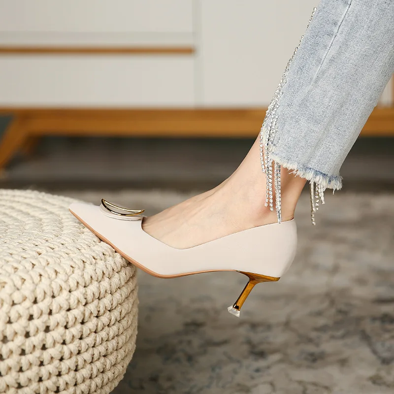 

High Heeled Shoes Women's New Thin Heeled Design Fairy Girl French Pointed Single Shoes 6.5cm