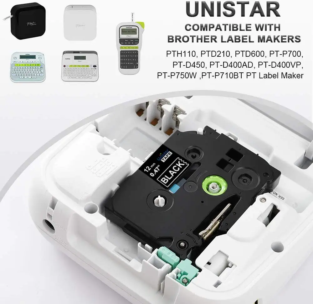 Unistar 4 шт. ленты для этикеток TZe335 совместимые Brother P-touch 12 мм белые на черном TZ Tze-335 TZe