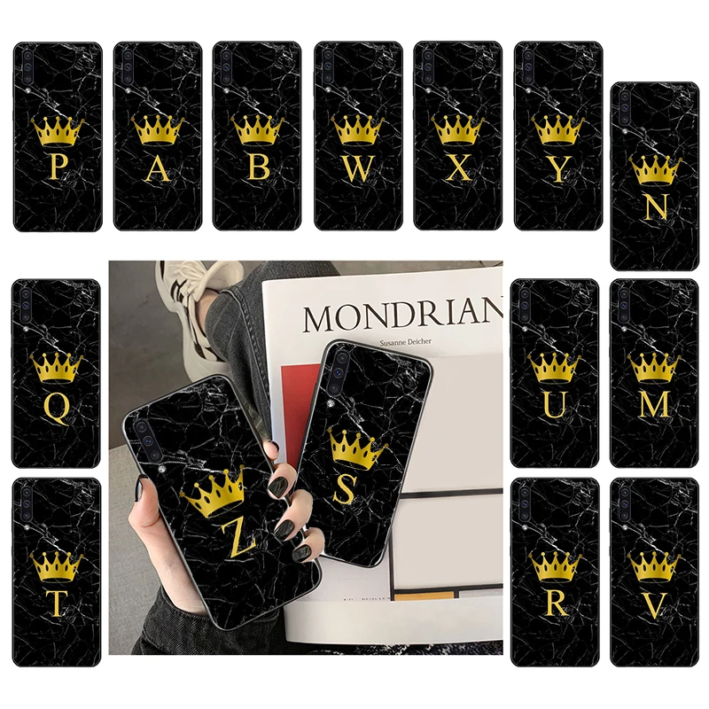 LVTLV DIY инициалы имя письмо монограмма черный мрамор Золотая Корона чехол для