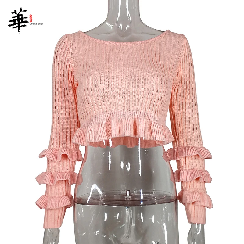 Кроп-топ женский розовый пуловер джемперы милые топы укороченный свитер с