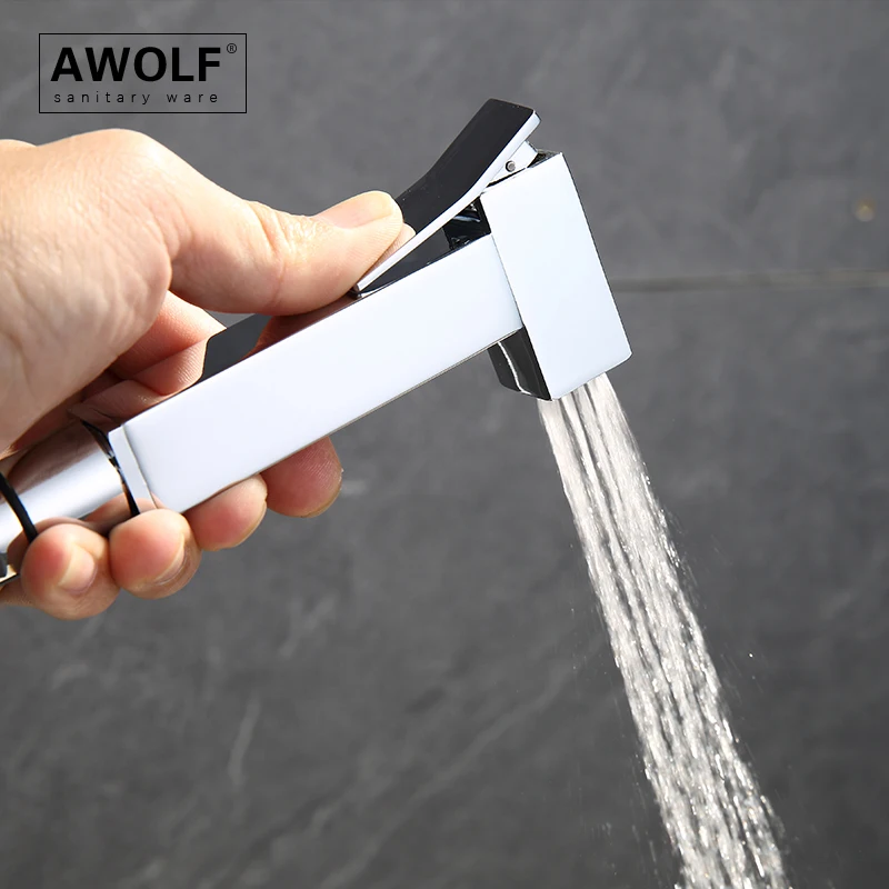 Фото Awolf хромированная гигиеническая душевая система, твердая латунь, набор распылителей для ванной комнаты, туалета и биде, квадратный комплект для душа, анальная шайба для душа AP2250 №4