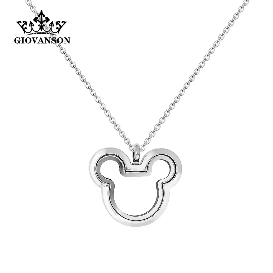 

Chains Necklace Pendant Charms Stainless Steel Necklace For Women Gift Living Glass Memory Floating Locket Birthstone mouse