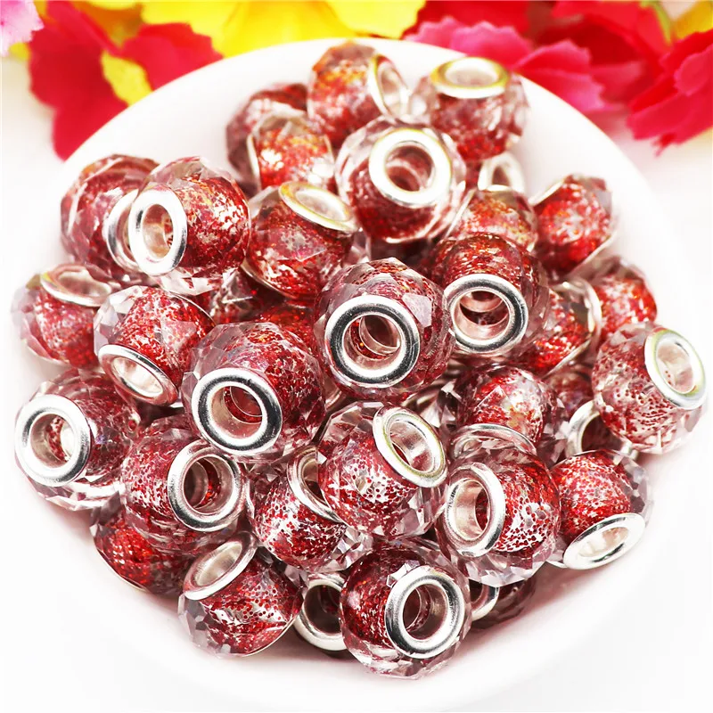 

20Pcs New Glitter Color Murano Charms Faceted Cut Crystal Large Hole Glass Beads Spacer Fit Pandora Charms Bracelet for Jewelry
