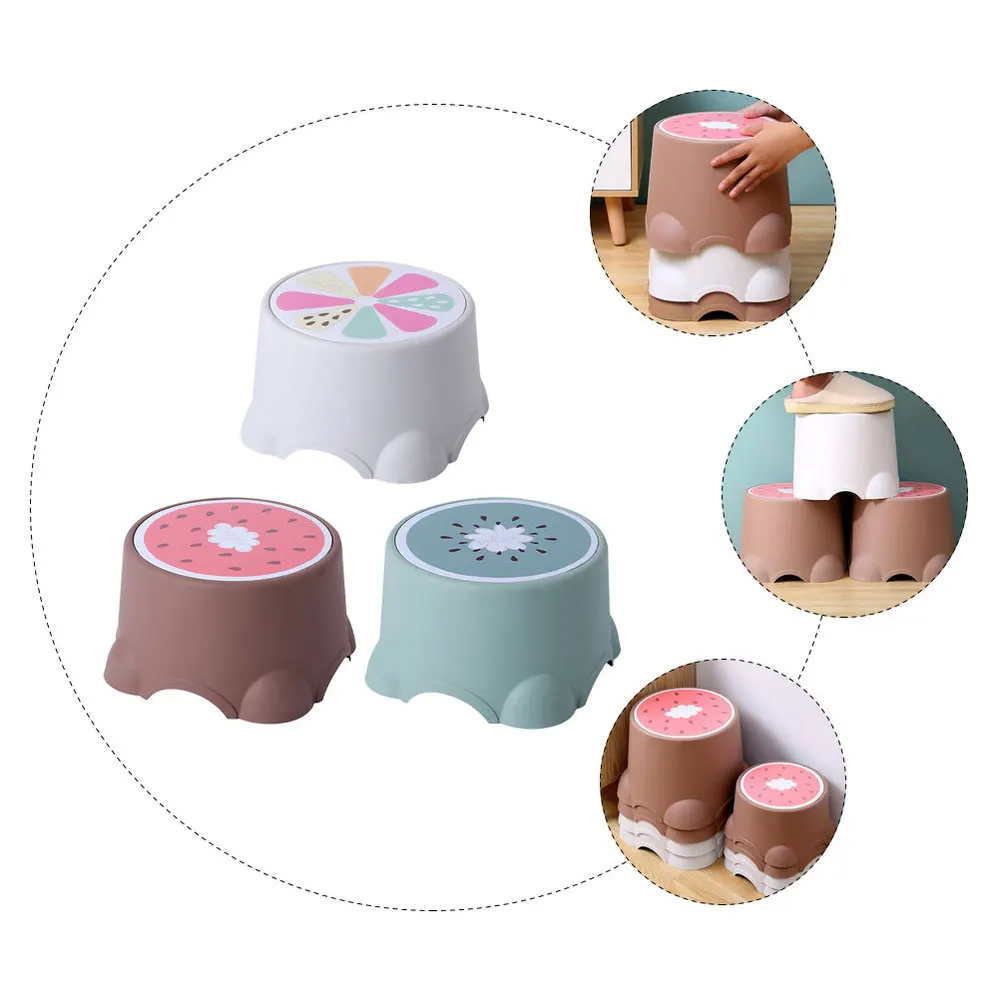 

3Pcs Household Children Stools Children Step Stools Lovely Pattern Low Stools