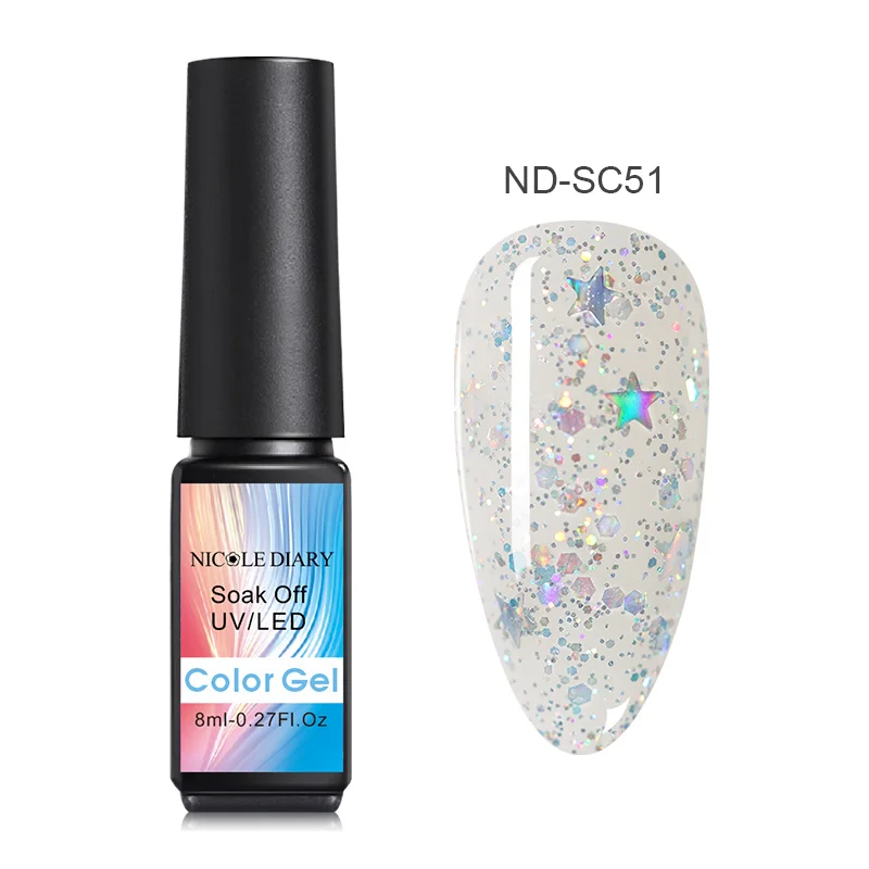 ND-SC51 NICOLE DIARY, розовое золото, гель для ногтей, блестящий Светодиодный УФ-гель, для маникюра, блестки, отмачиваемый Гель-лак для ногтей, Полупостоянный Гель-лак - Цвет: ND-SC51