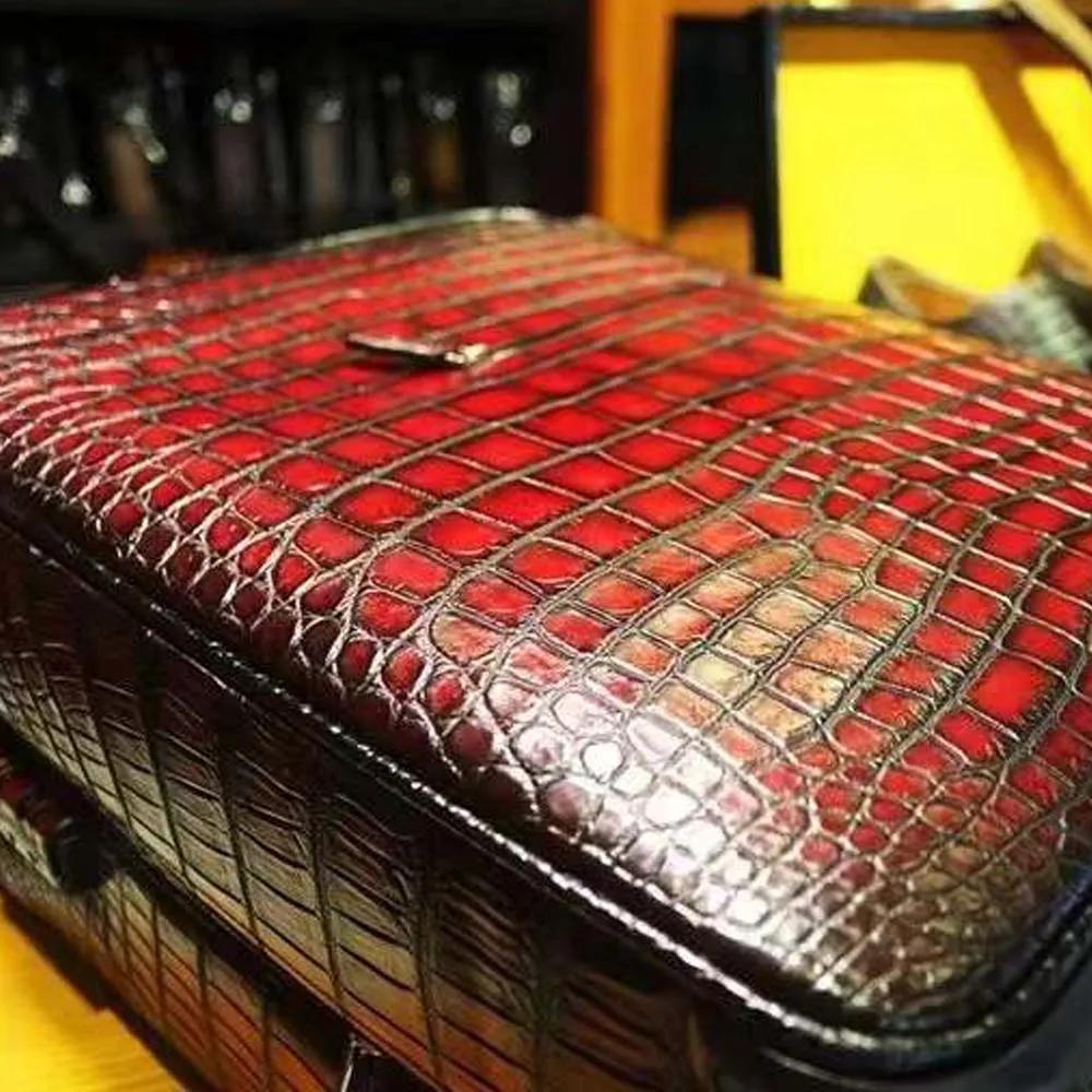 yingshang new men Luggage box men suitcase crocodile leather brush color wine red Pull rod box  Universal wheel  Password
