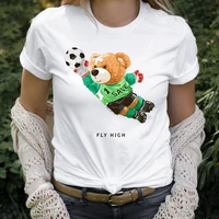 sports football teddy bear creative print 100 cotton short sleeve t shirt round collar casual fashion women oversized clothes