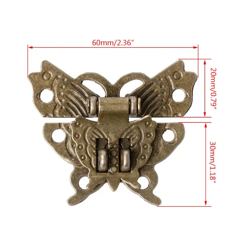 4 Pcs Antique Bronze Hasp Vintage Decorative Latch Wooden Box Buckle Pad Chest Lock Cabinet Buckle Retro Furniture Hardware Accessory Butterfly Pattern