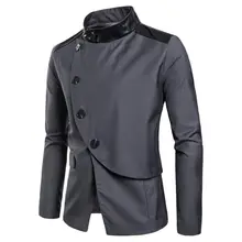 Veste de costume vintage en cuir pour homme, veste décontractée, pour boîte de nuit, DJ, chanteur, scène, boutons, blazer, automne, hiver  (1)