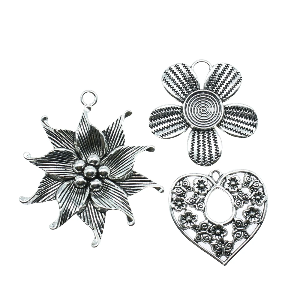 3 шт. Подвески Цветы винтажные античные серебряные цвета Ювелирные изделия