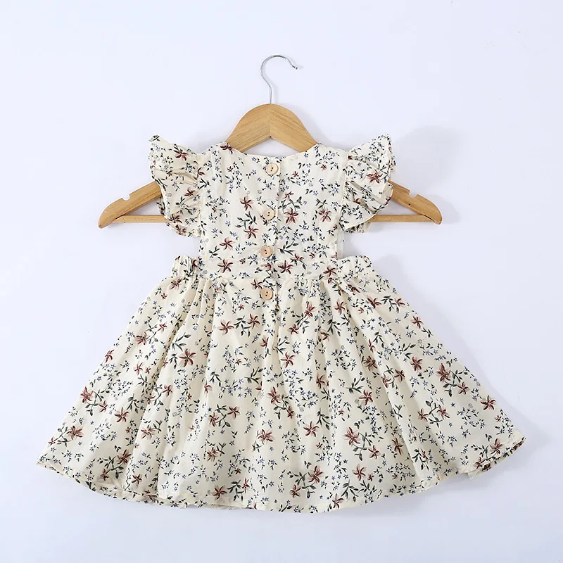 Платье для девочек 2020 хлопок повседневные платья с буфами и цветочным принтом