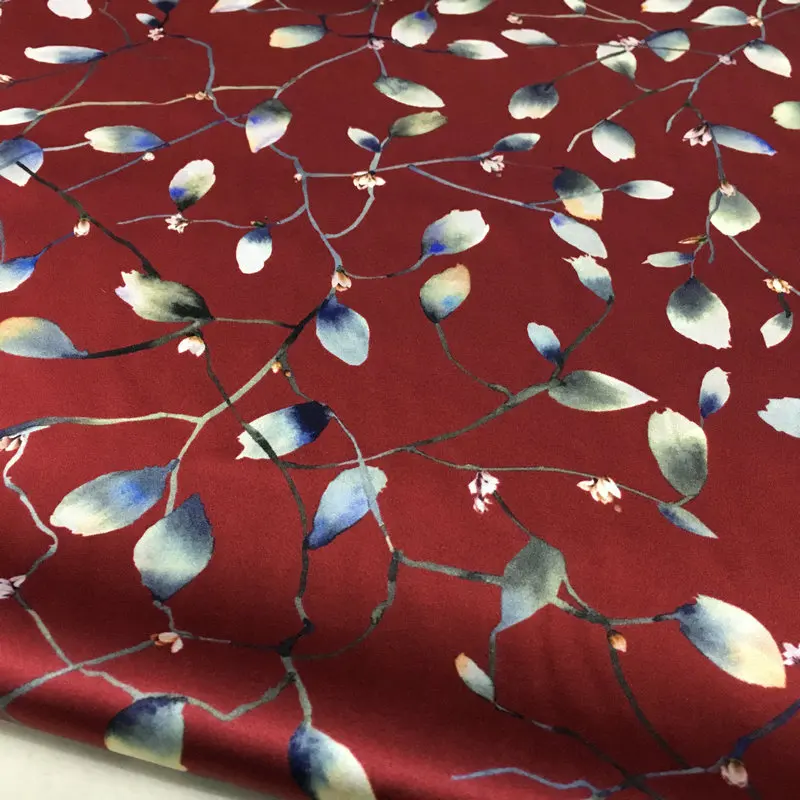

108cm flower branch digital printing red bottom digital printing fabric natural mulberry silk fabric dress shirt sewing meter