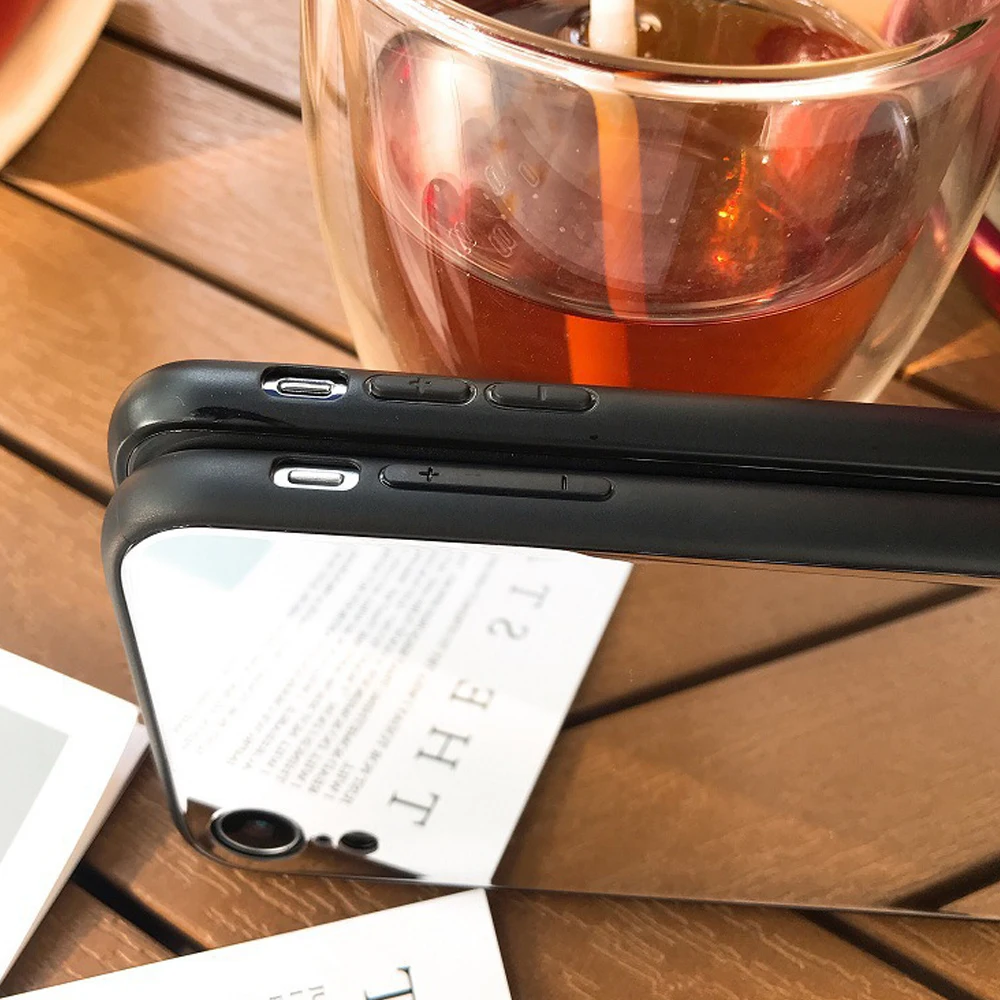 

Mirror Phone Case For iPhone 11 Pro Max 8 7 PLUS 6s Black Edge Protective Case For iPhone XS MAX XR Luxury Back Cover Case Sale