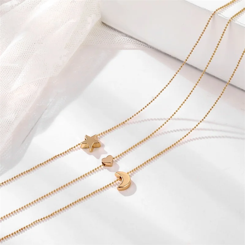 Ожерелье женское многослойное с кулоном в виде Луны звезды золотого цвета 2020 |