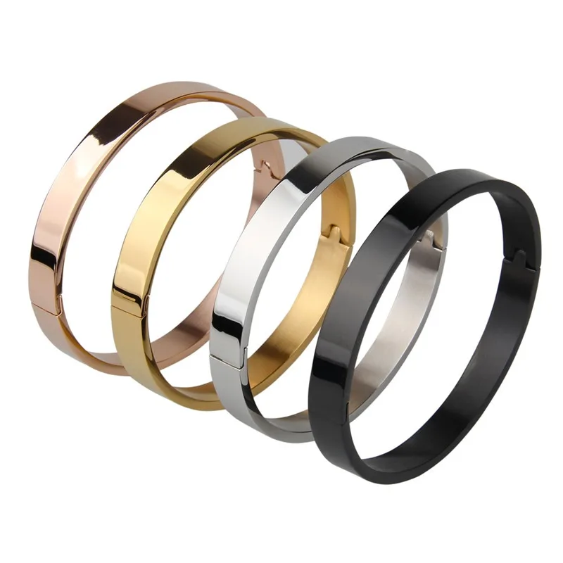Sangsy 6mm/8mm Width Women/Men Bracelets &amp Bangle Open Cuff Design Stainless Steel 4 Colors for Womens Couple Bracelet | Украшения и