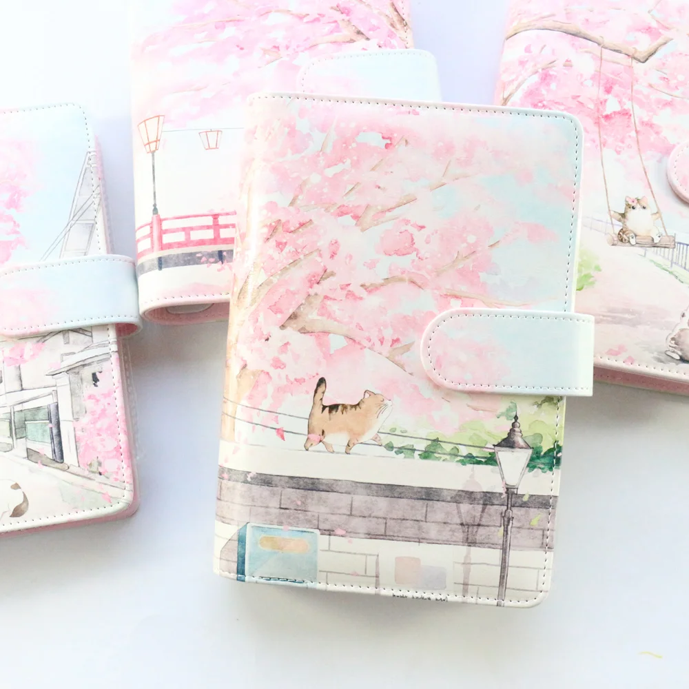 

cute candy Korean cat hardcover leather binder spiral notebooks kawaii girls refillable cartoon notebook stationery A6