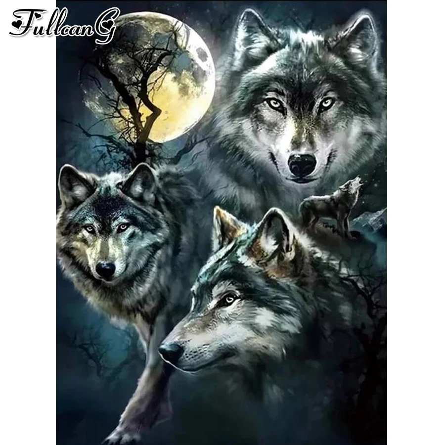 

Алмазная 5D Вышивка «Луна и волк», мозаика с полным заполнением, картина для вышивки крестиком, животное «сделай сам», украшение для дома руч...