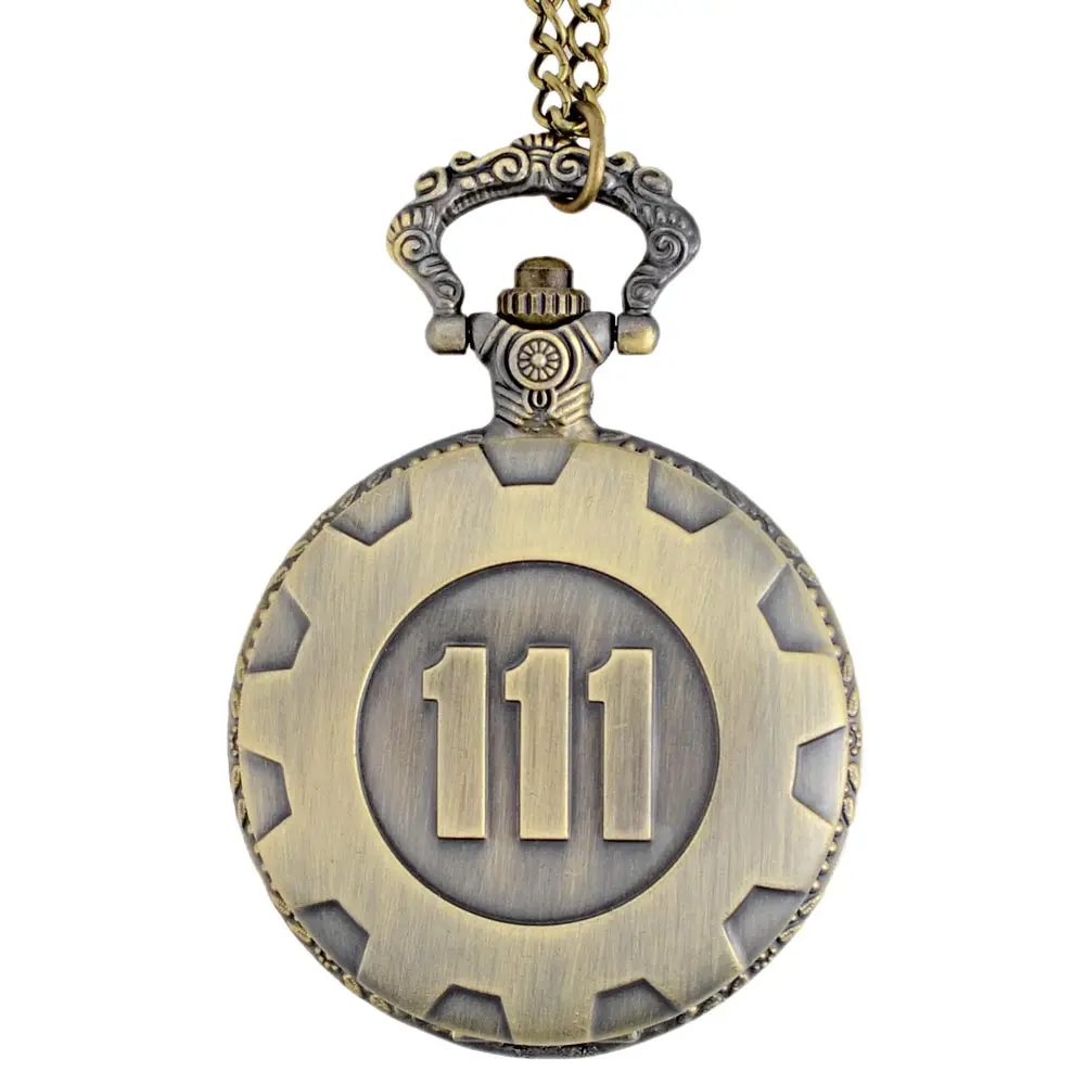 Винтажные Модные кварцевые карманные часы, бронзовая игра Fallout 4 vedle 111, стимпанк, Женское и мужское ожерелье, подвеска с цепочкой
