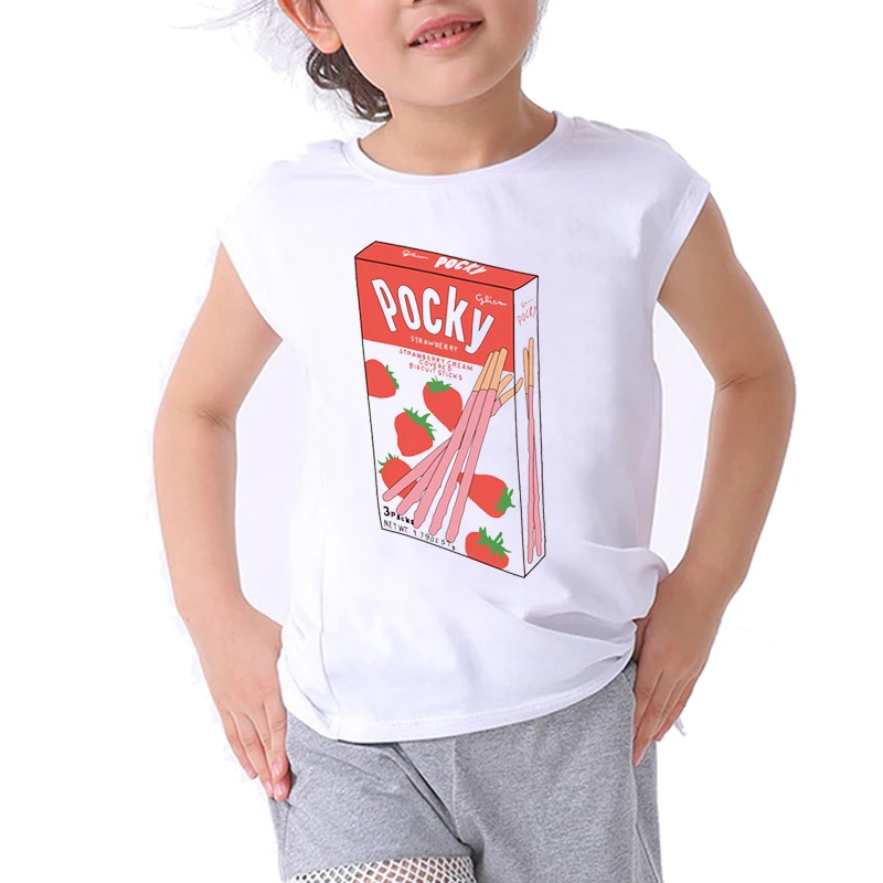 Милые футболки с рисунком клубники молока девочек мультяшная футболка сока для