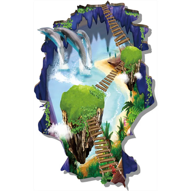 Реалистичные напольные наклейки в виде дельфина Прозрачный водяной пруд 3d