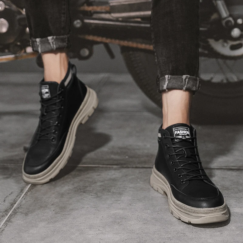 Ботинки мужские из натуральной кожи модные полусапожки повседневные уличные