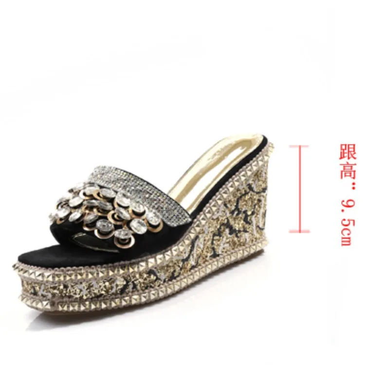 

Sandals women's sexy early spring 2020 Sequin pattern thick soled ROMAN SANDALS BEACH SHOES
