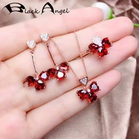 black angel 18k rose gold ruby wedding jewelry set red crystal cz four clover necklace drop earrings resizable ring for women