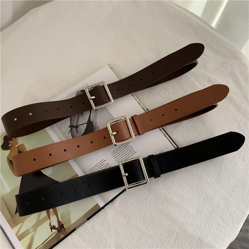 

Leather Belt For Women Square Buckle Pin Buckle Jeans Luxury Ladies Vintage Strap Female Waistband