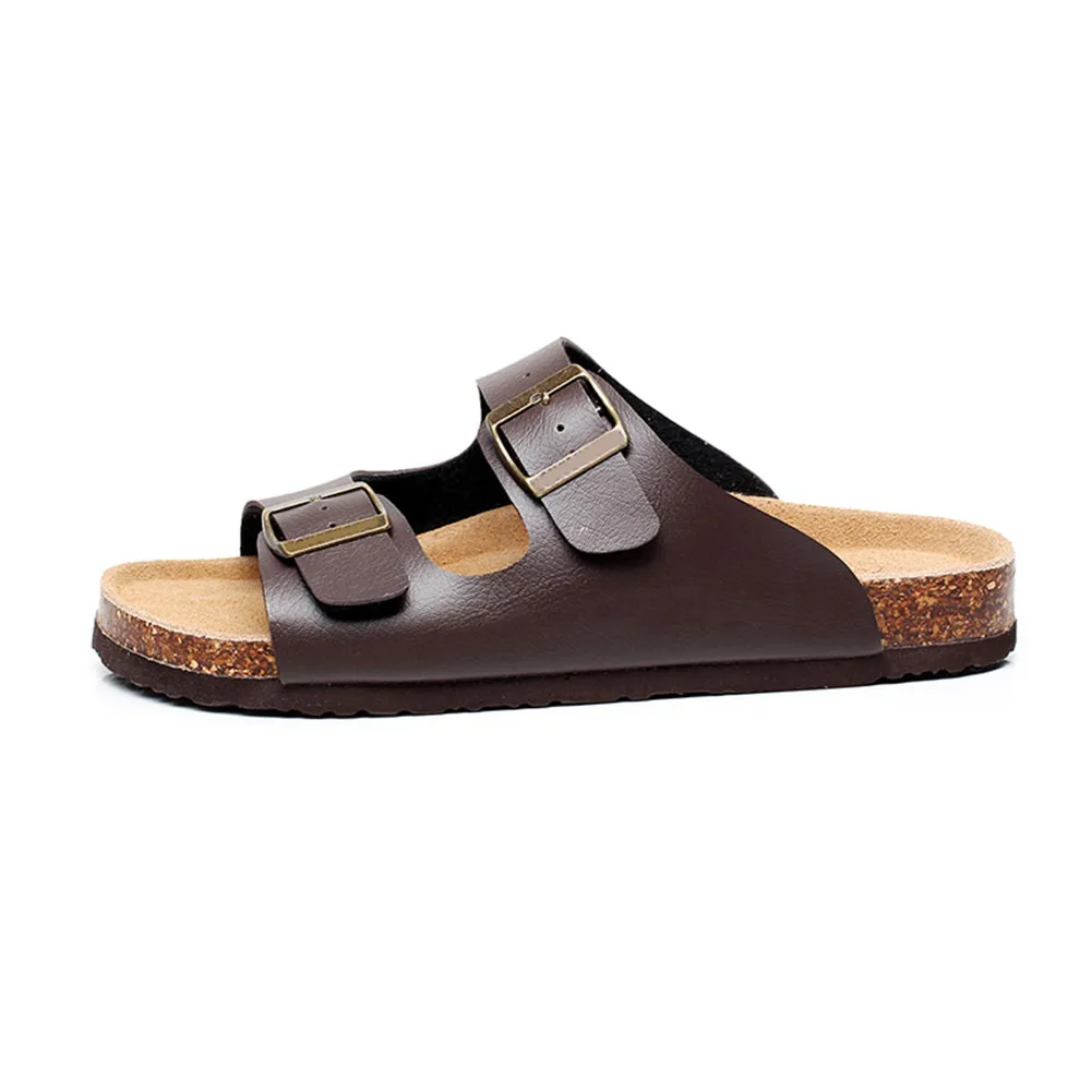 

Newly High Quality Fashion 2-Strap Adjustable Buckle Flat Casual Sandals Slide Cork Footbed Sandals for Men Women XD88