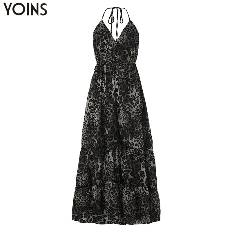 YOINS женское платье с леопардовым принтом летнее сексуальное на бретельках